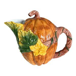 FWC The Cook’s Bazaar Pumpkin Pitcher Ceramic Fall Harvest Gourd Design Made in